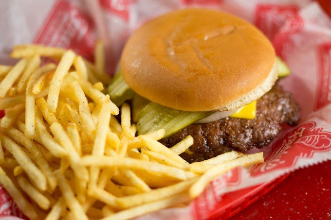 Cheese burger and french fries from Freddy's