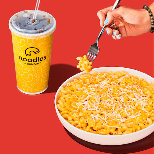 Drink and Mac and cheese from Noodles and Company