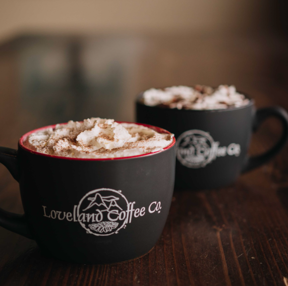 Two hot chocolates from Loveland Coffee Company