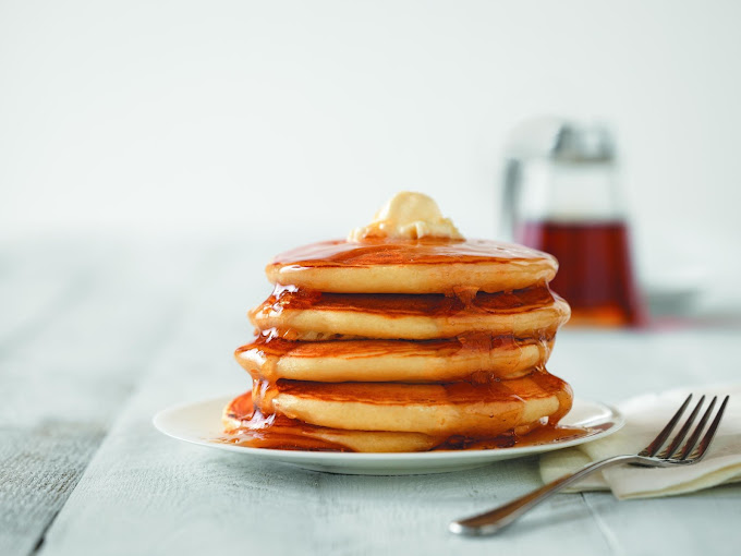 Stack of pancakes from Village Inn