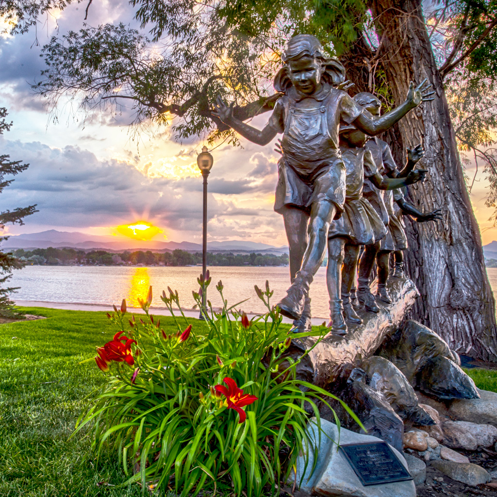 A sculpture by Lake Loveland Sunset