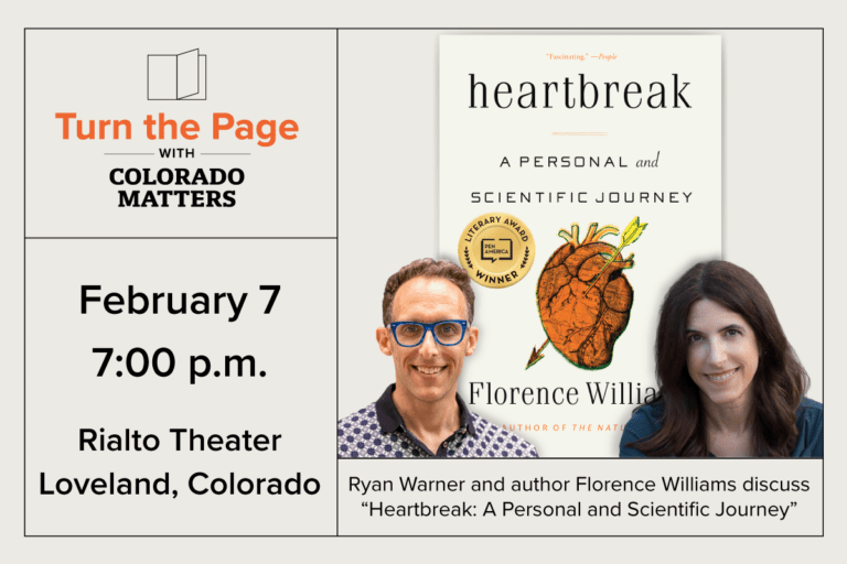 Image of a book titled heartbreak- a personal and scientifc journey. Event deatils listed