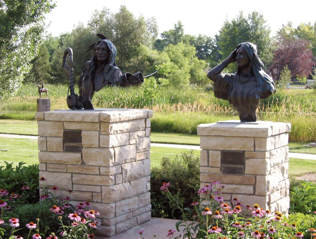 High Plains Warrior and Windsong sculptures in Benson Sculpture Garden.