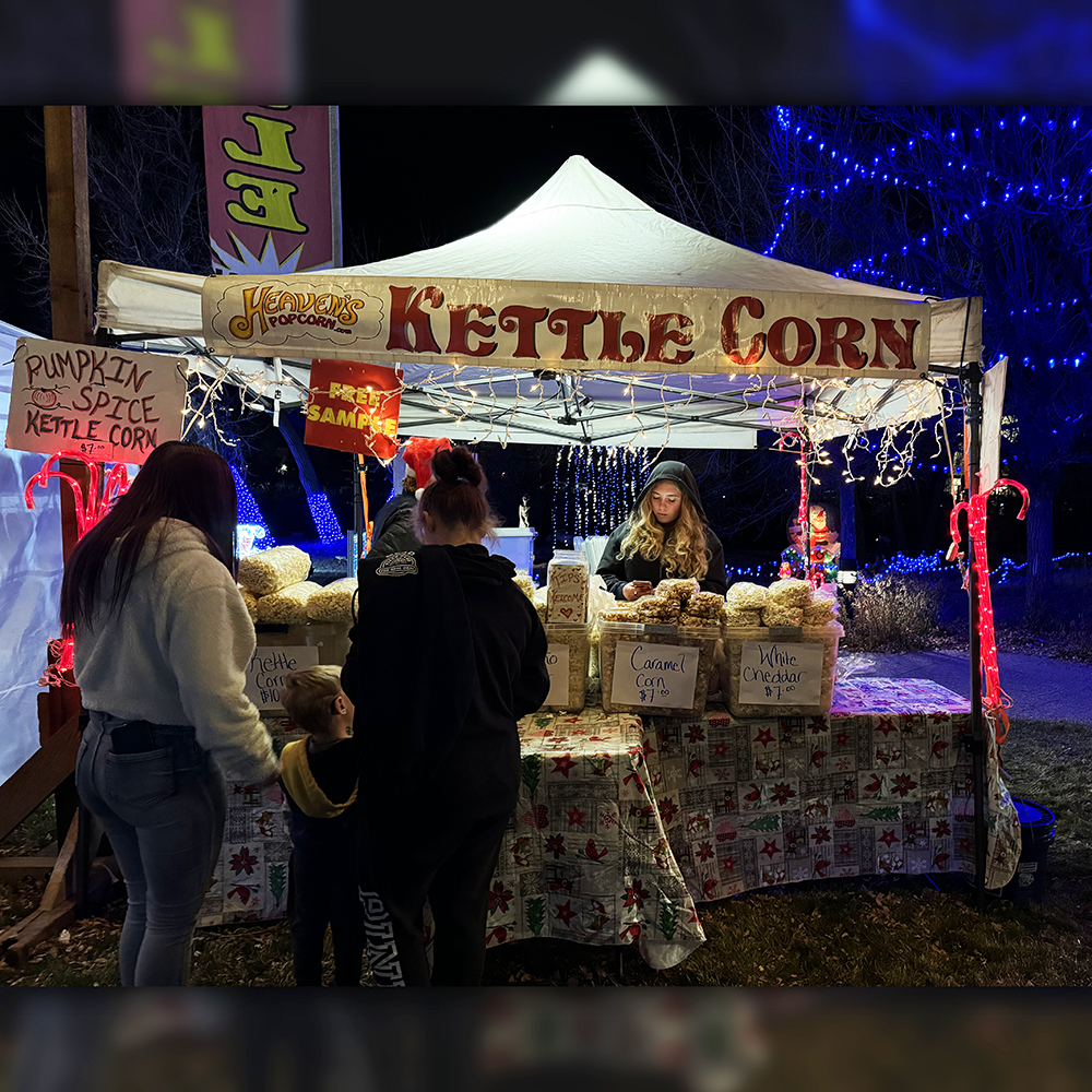 Heaven's Popcorn booth at the Winter Wonderlights Holiday Market