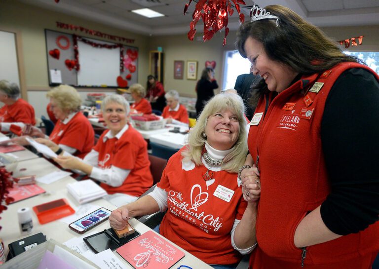 Jeanne Perrine and her daughter Deanna Sloat at the 2017 Valentine remailing program stamping.