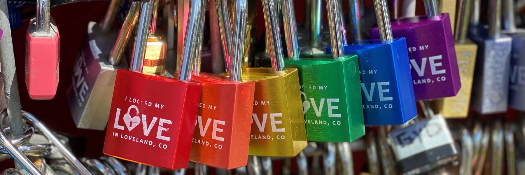 Love locks on a sculpture in Loveland, Colorado