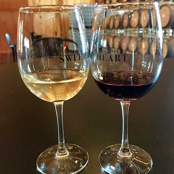 Two wine glasses at Sweetheart Winery in Loveland, Colorado