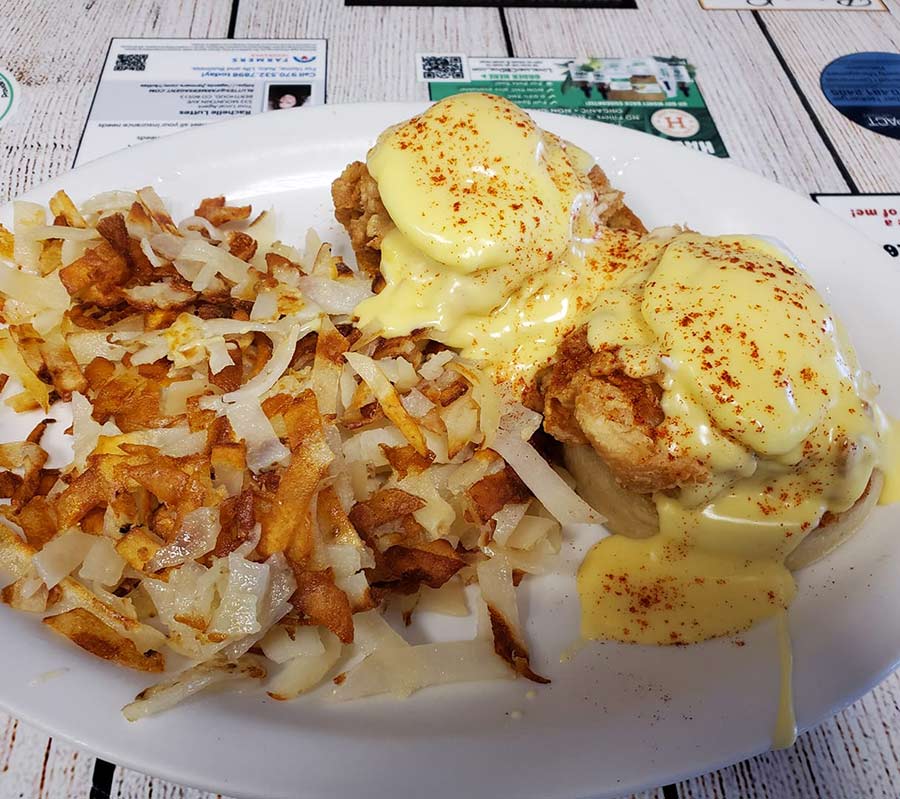 Fried chicken and eggs benedict at Doug's Day Diner in Loveland, Colorado