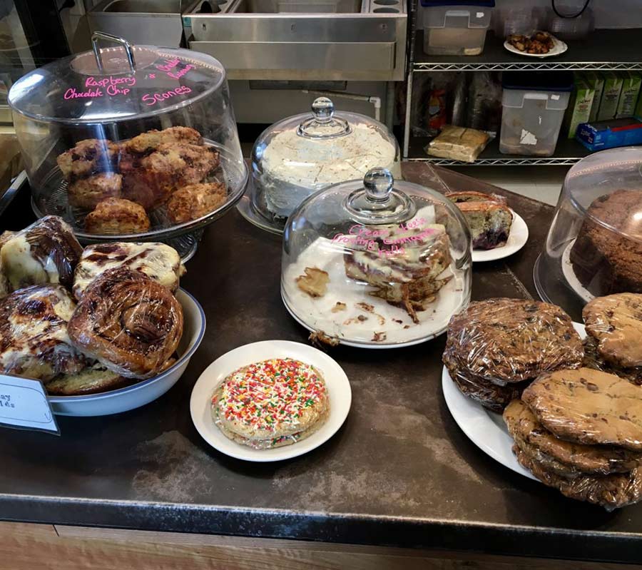 Table full of desserts at Me Oh My Coffee & Pie in Loveland, Colorado