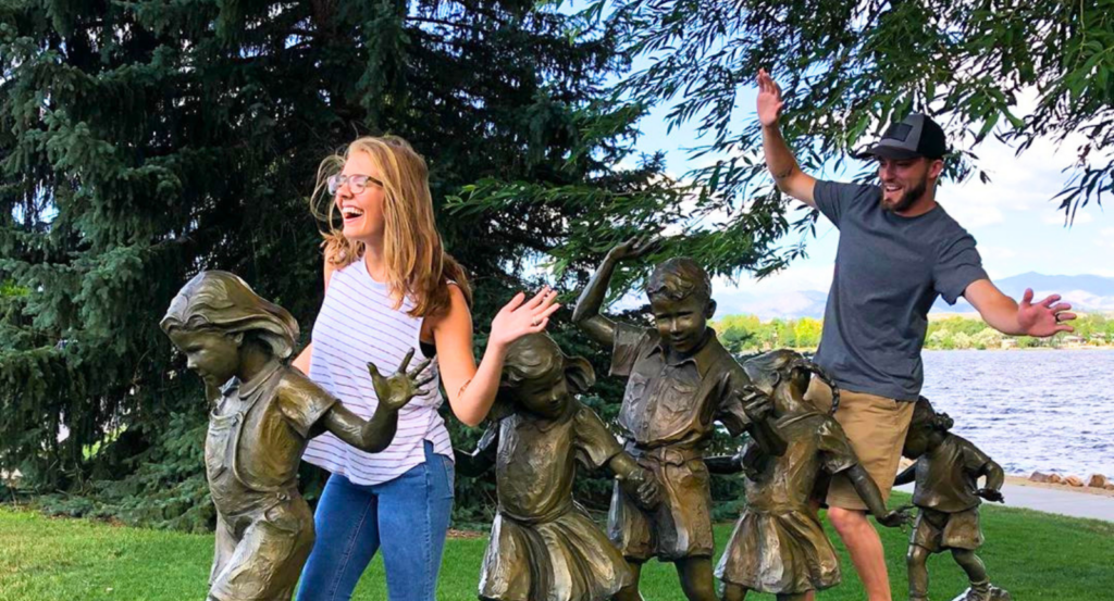 Posing with one of Loveland's many sculptures.
